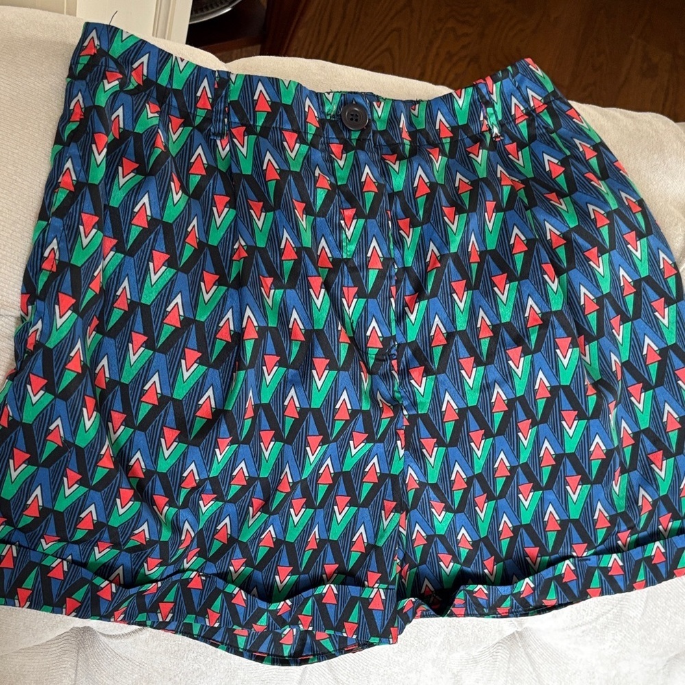 American Apparel High Waist Shorts - Blue, Red, Green Pattern in M